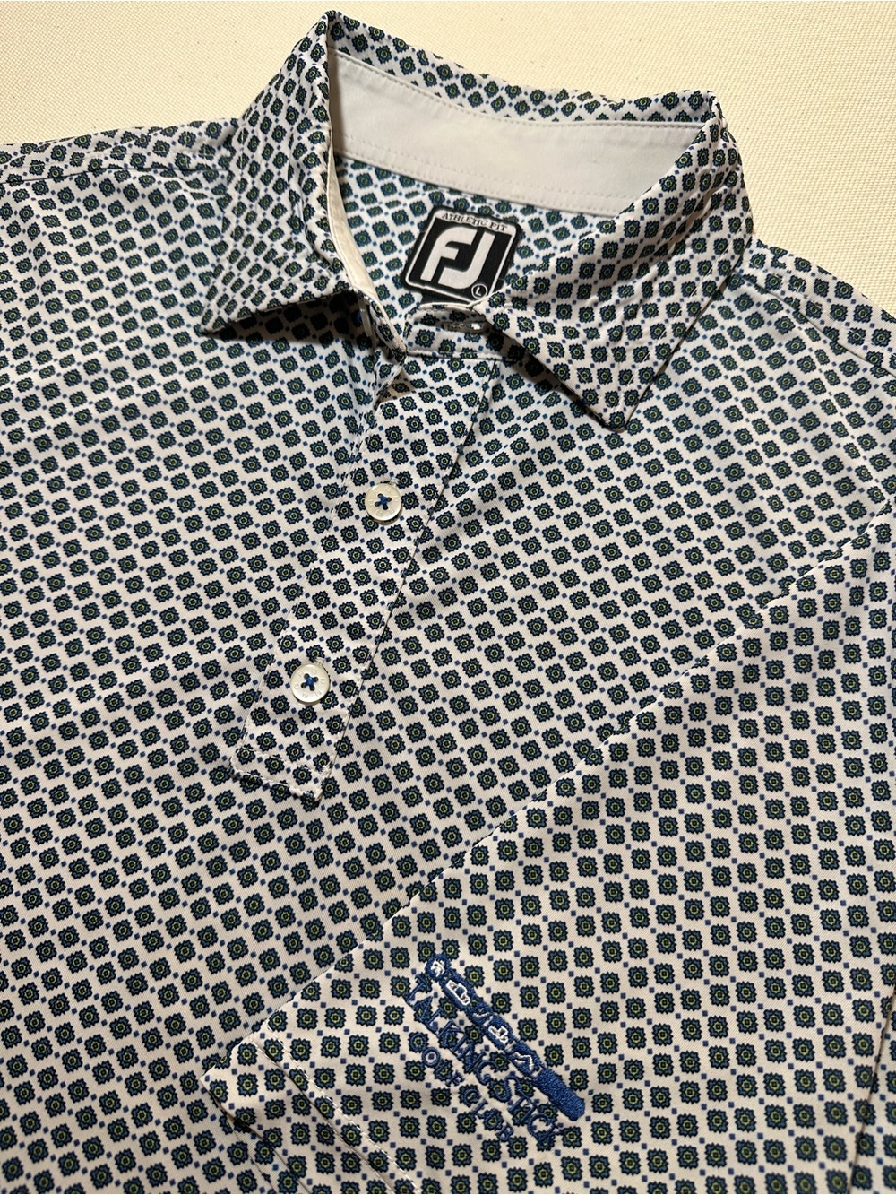 FootJoy Men's White & Navy/Green Patterned Golf Polo x Talking Stick Golf Club